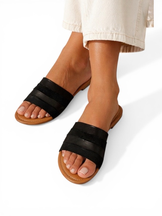 UGG Shoes - UGG Ximena Slide Black Leather Sandals  Double Strap Minimalist Slides